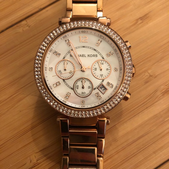 EUC Michael Kors Parker Watch (Womens, Rose Gold and Pave) - Picture 1 of 8